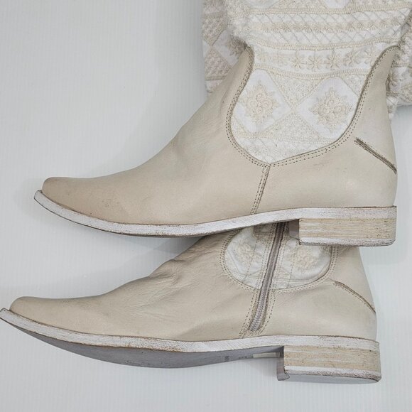 Free People Bren Knee High Boot Womens EU 39 Cream Embroidered Boho Slouchy - Picture 8 of 16